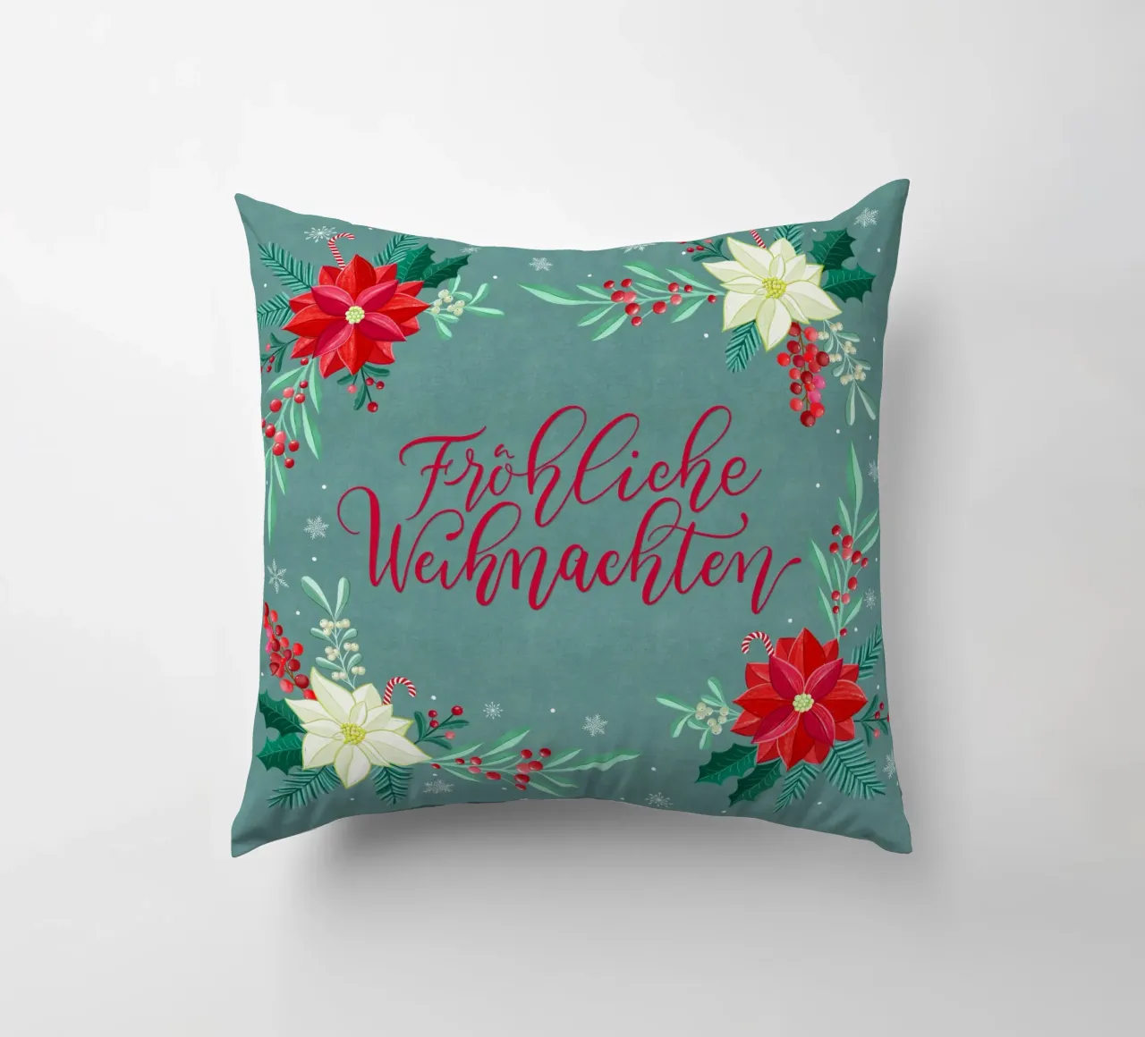 Joyeux Noël, étoiles d'hiver, branches de sapin, calligraphie coussin de CalliLetters