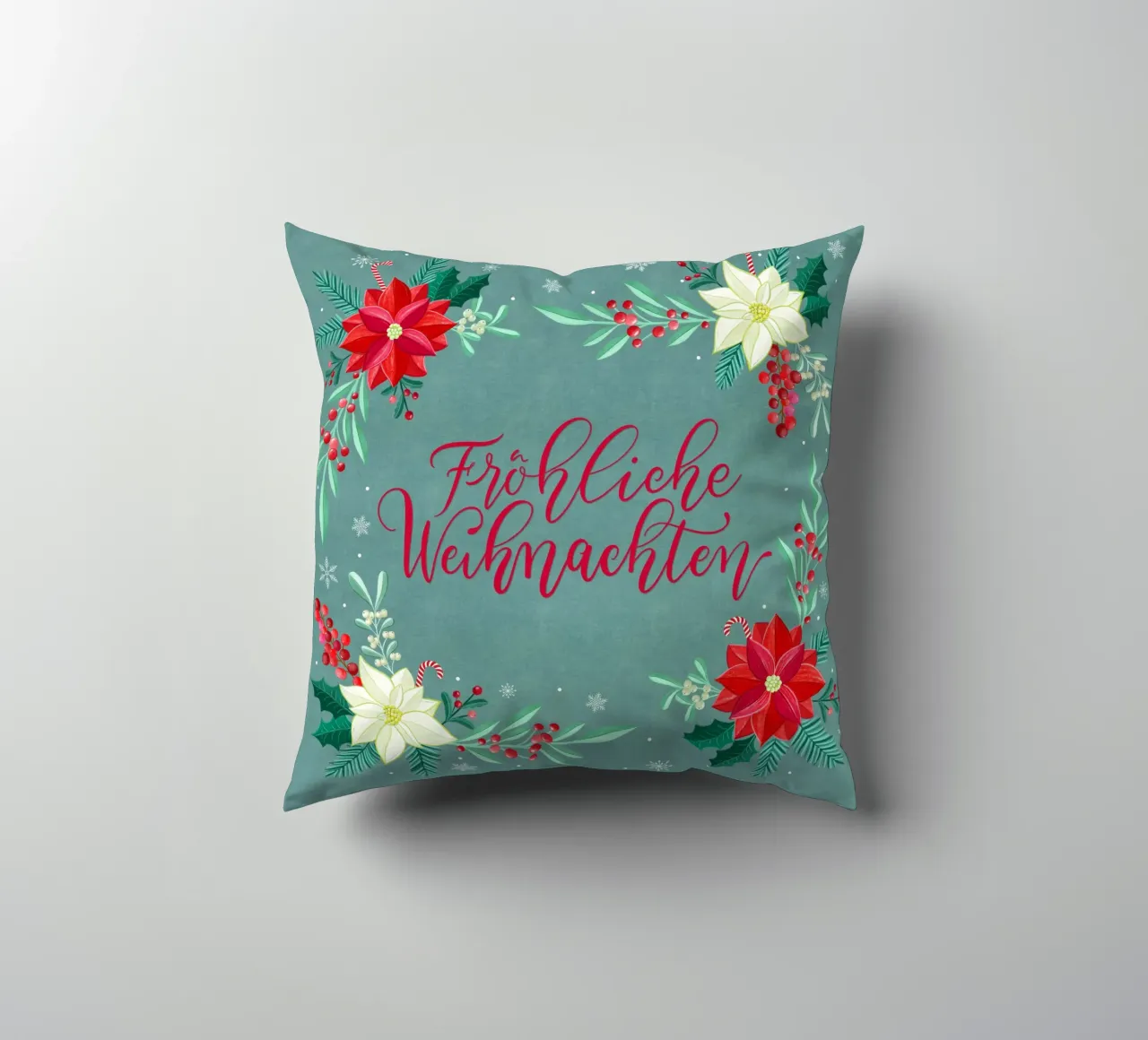 Joyeux Noël, étoiles d'hiver, branches de sapin, calligraphie coussin de CalliLetters