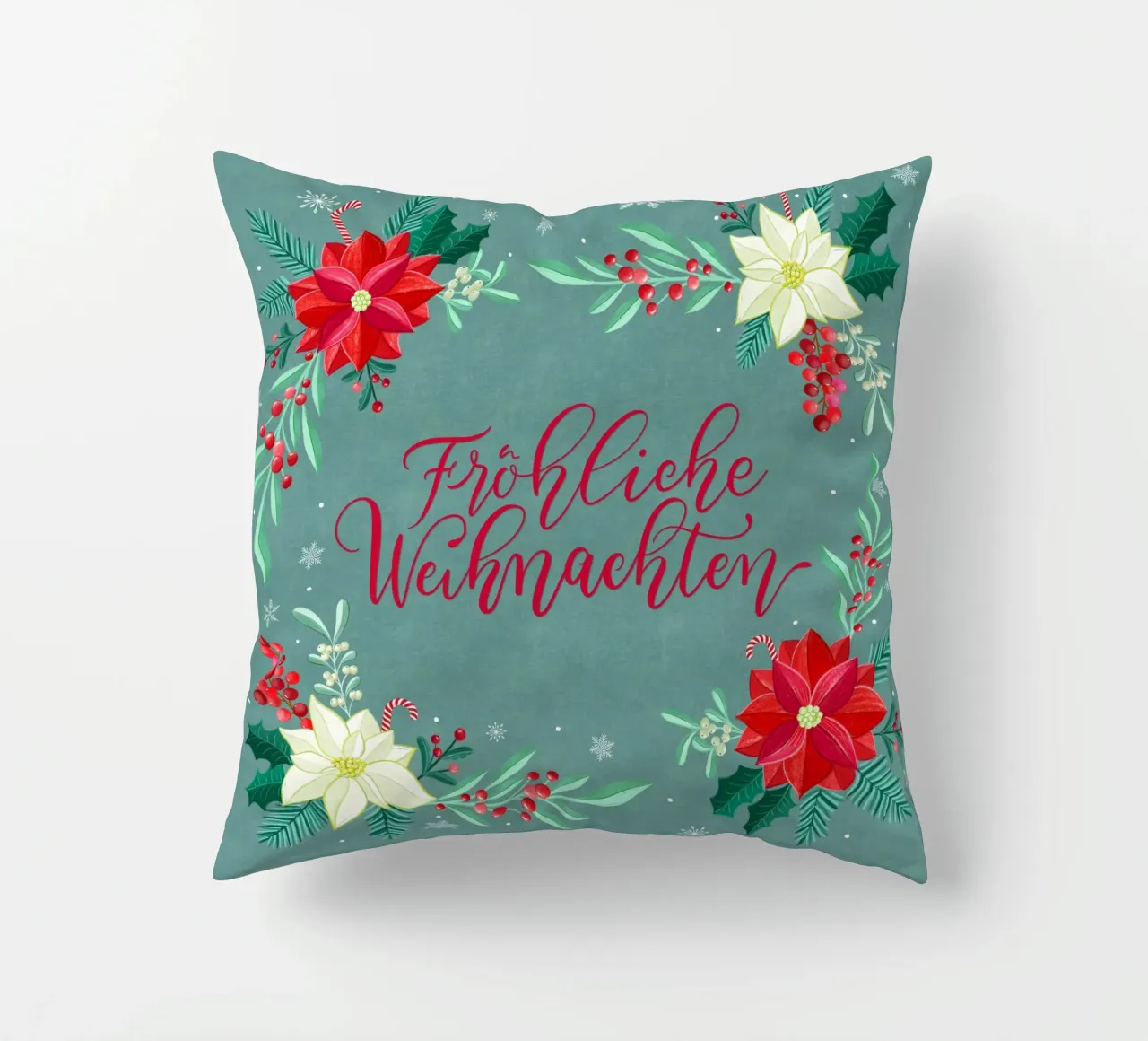 Joyeux Noël, étoiles d'hiver, branches de sapin, calligraphie coussin de CalliLetters