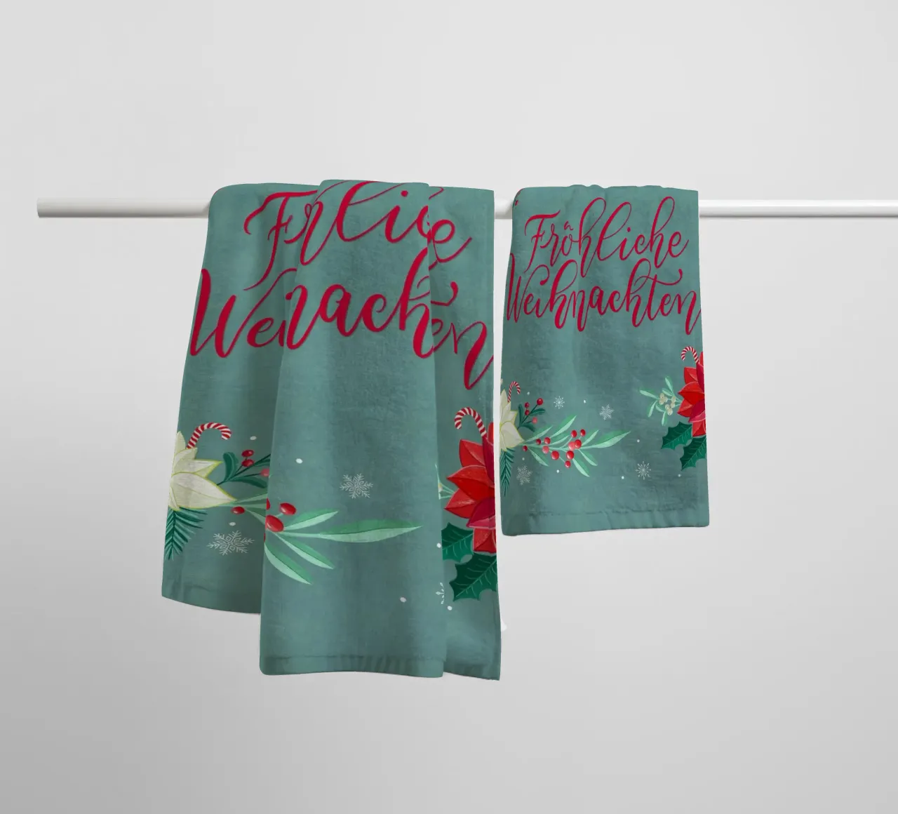 Joyeux Noël, étoiles d'hiver, branches de sapin, calligraphie serviette de bain de CalliLetters