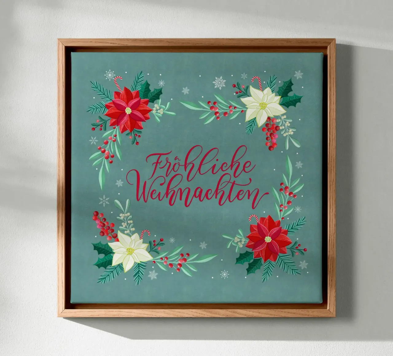 Merry Christmas, winter stars, fir branches, calligraphy canvas by CalliLetters