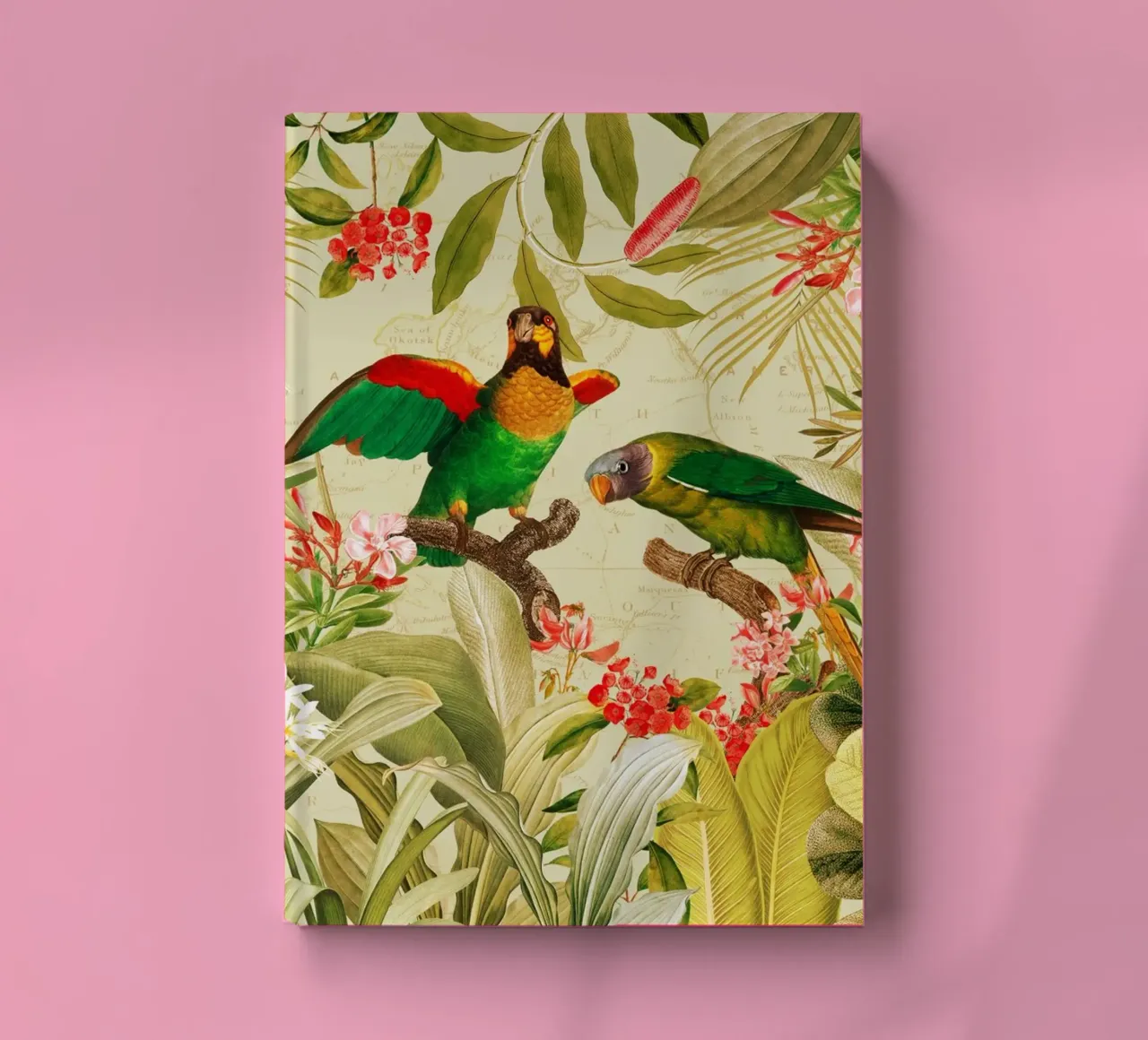 Colorful Nostalgic Exotic Parrots In a Tropical Jungle notebook by Vintage World - Uta Naumann