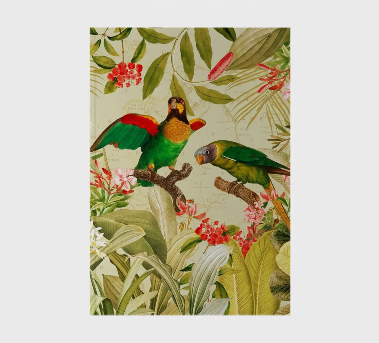 Colorful Nostalgic Exotic Parrots In a Tropical Jungle notebook by Vintage World - Uta Naumann