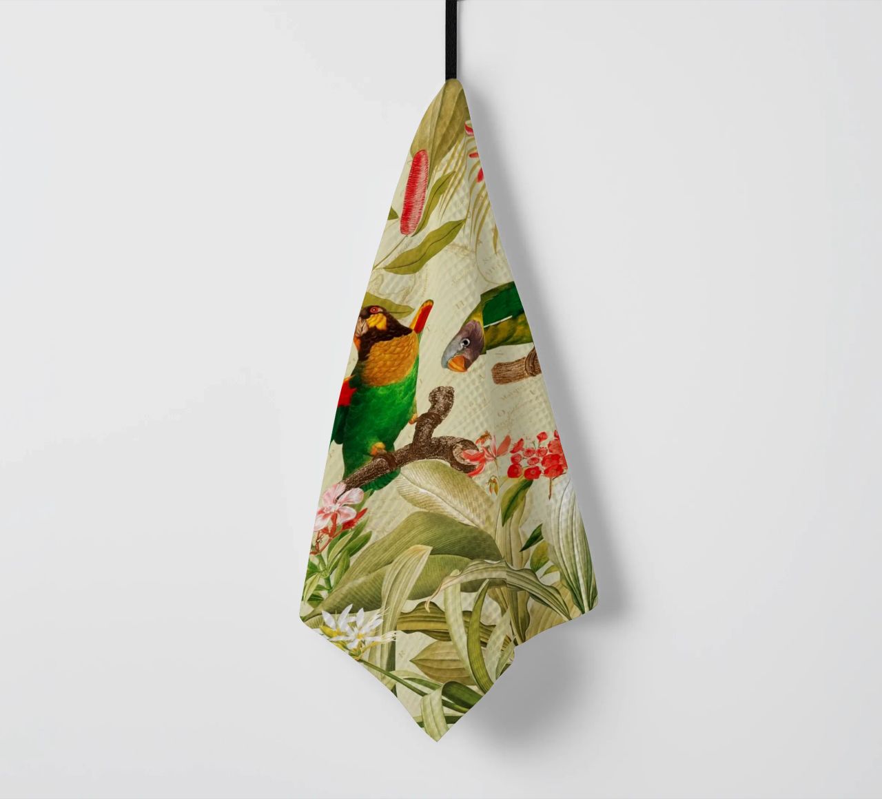 Perroquets exotiques colorés et nostalgiques dans une jungle tropicale torchon de Vintage World - Uta Naumann