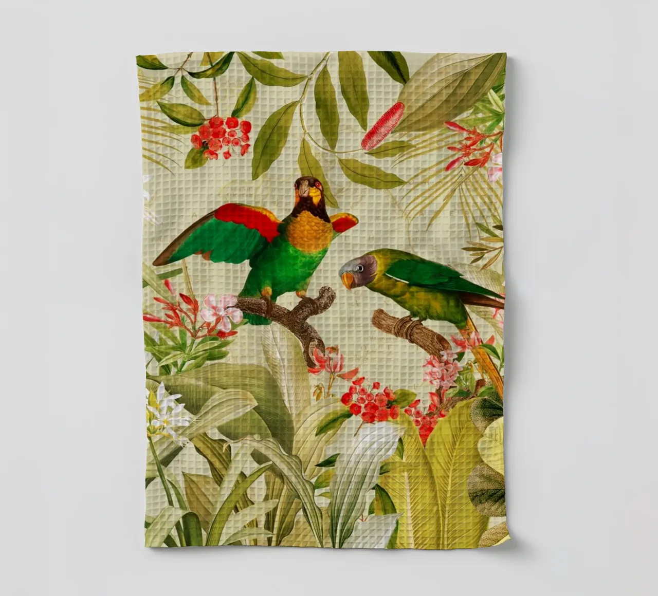 Pappagalli esotici colorati e nostalgici in una giungla tropicale canovaccio da cucina da Vintage World - Uta Naumann