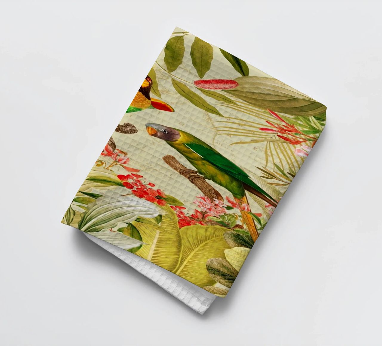 Perroquets exotiques colorés et nostalgiques dans une jungle tropicale torchon de Vintage World - Uta Naumann
