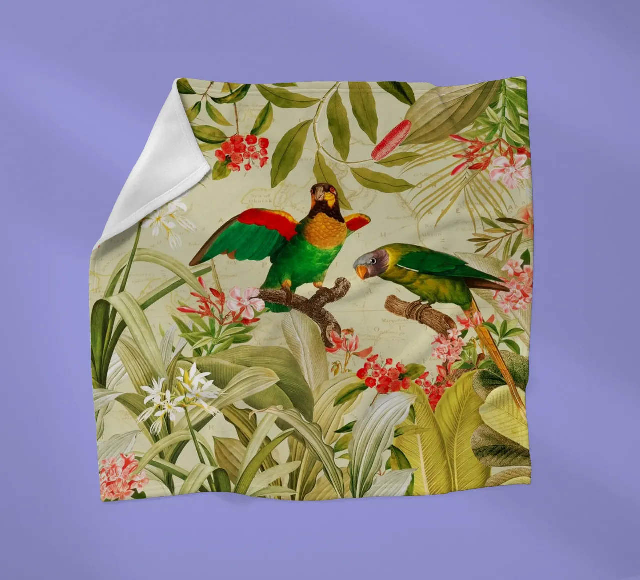 Pappagalli esotici colorati e nostalgici in una giungla tropicale coperta in pile da Vintage World - Uta Naumann