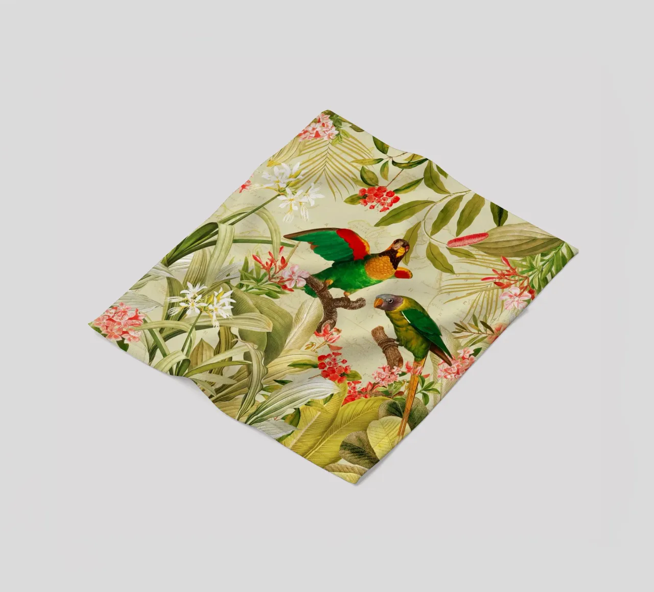 Pappagalli esotici colorati e nostalgici in una giungla tropicale coperta in pile da Vintage World - Uta Naumann