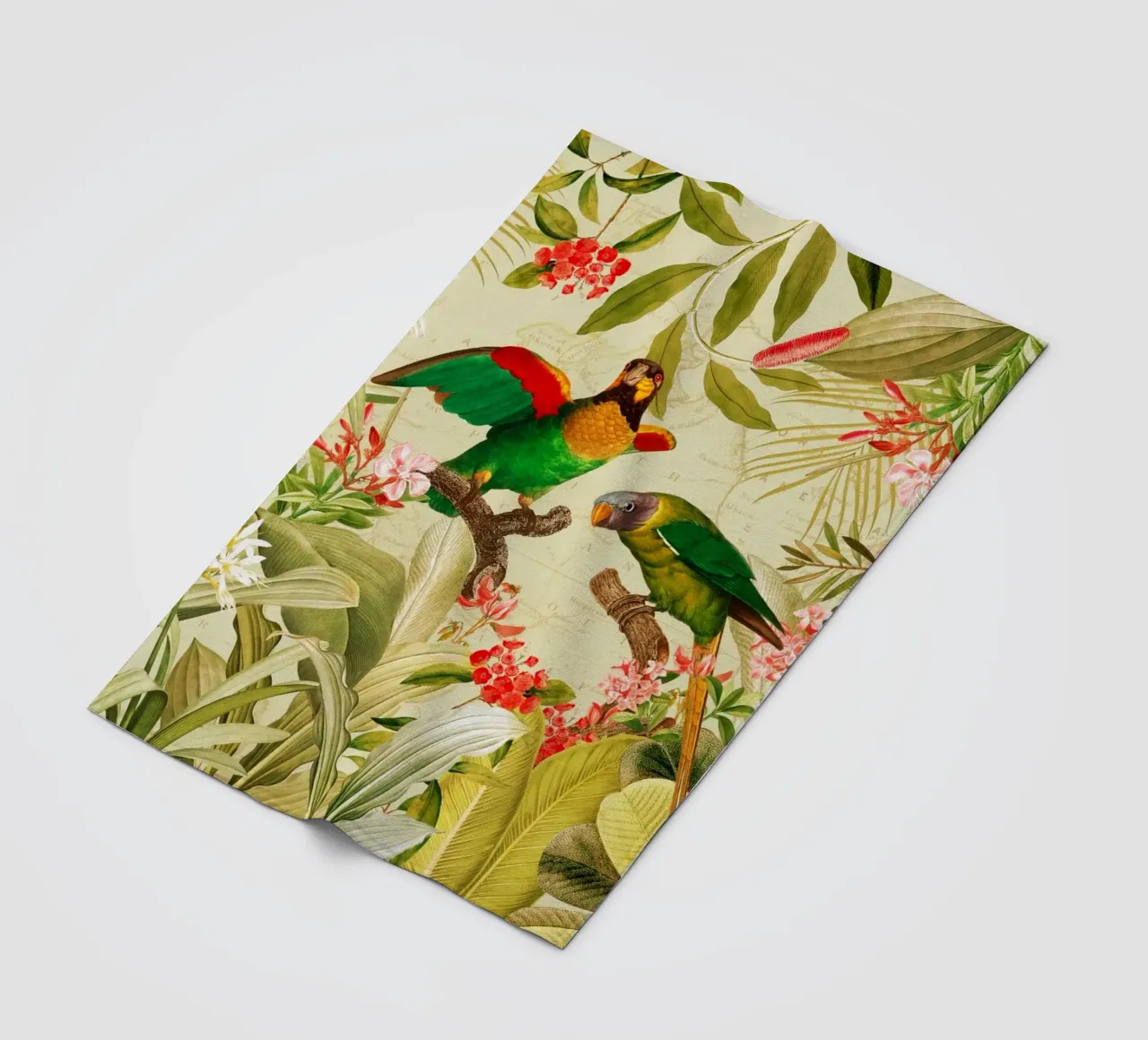 Pappagalli esotici colorati e nostalgici in una giungla tropicale coperta in pile da Vintage World - Uta Naumann
