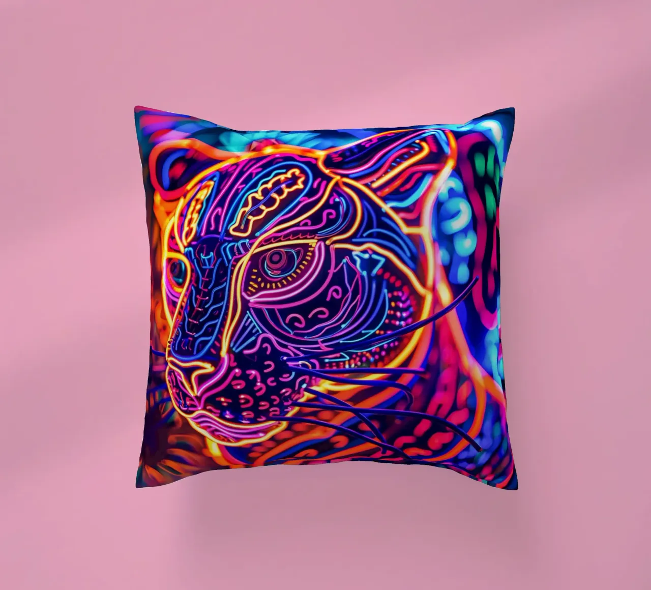 Animale Neon Art Tigre | Poster digitale a luce nera cuscino da Autofocus