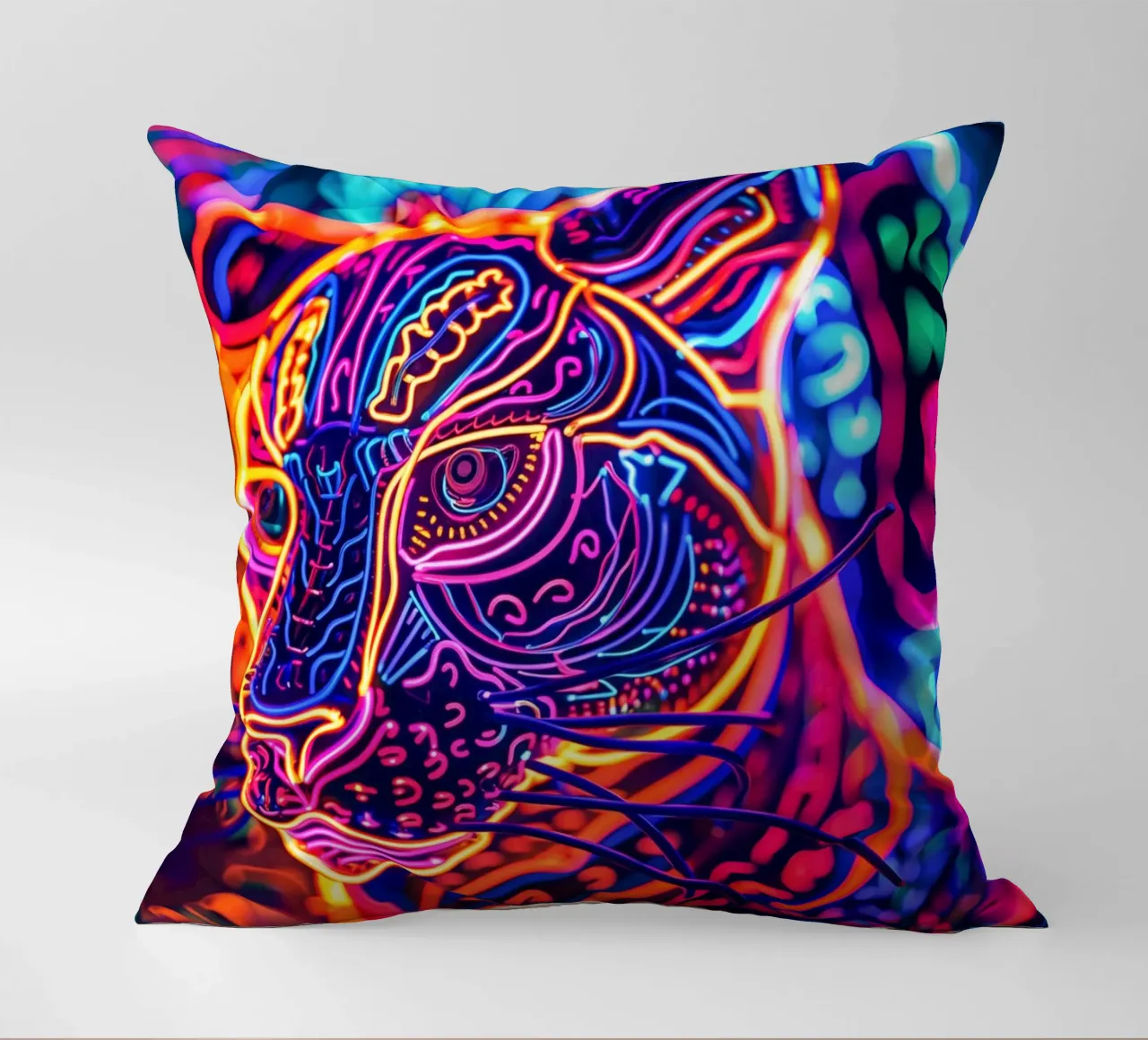 Animale Neon Art Tigre | Poster digitale a luce nera cuscino da Autofocus