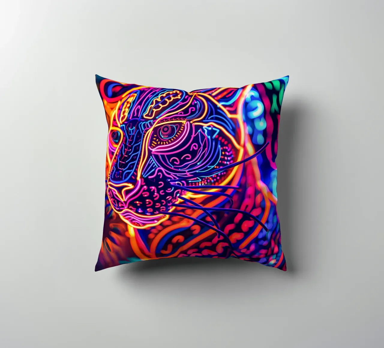 Animale Neon Art Tigre | Poster digitale a luce nera cuscino da Autofocus