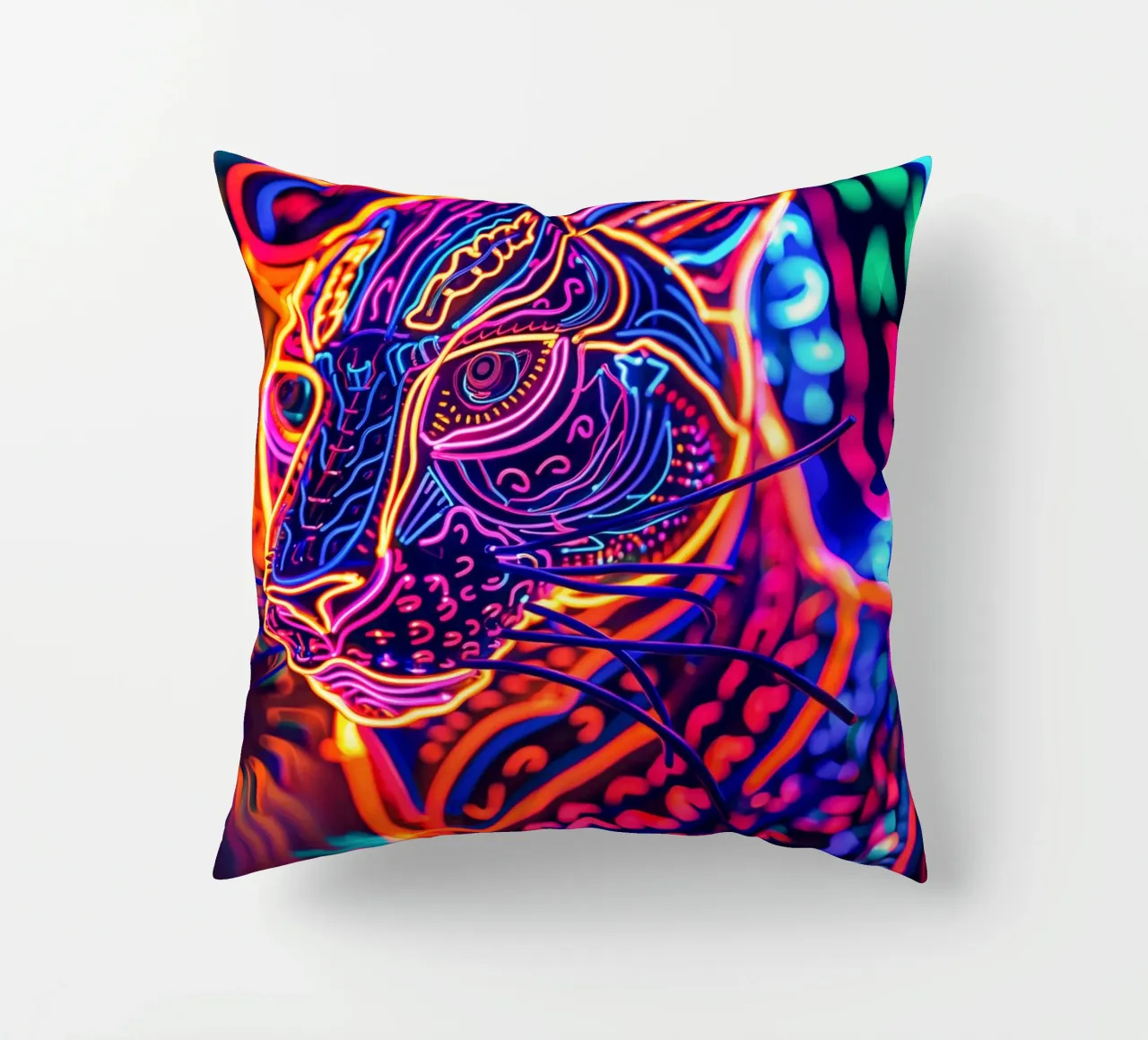 Animale Neon Art Tigre | Poster digitale a luce nera cuscino da Autofocus