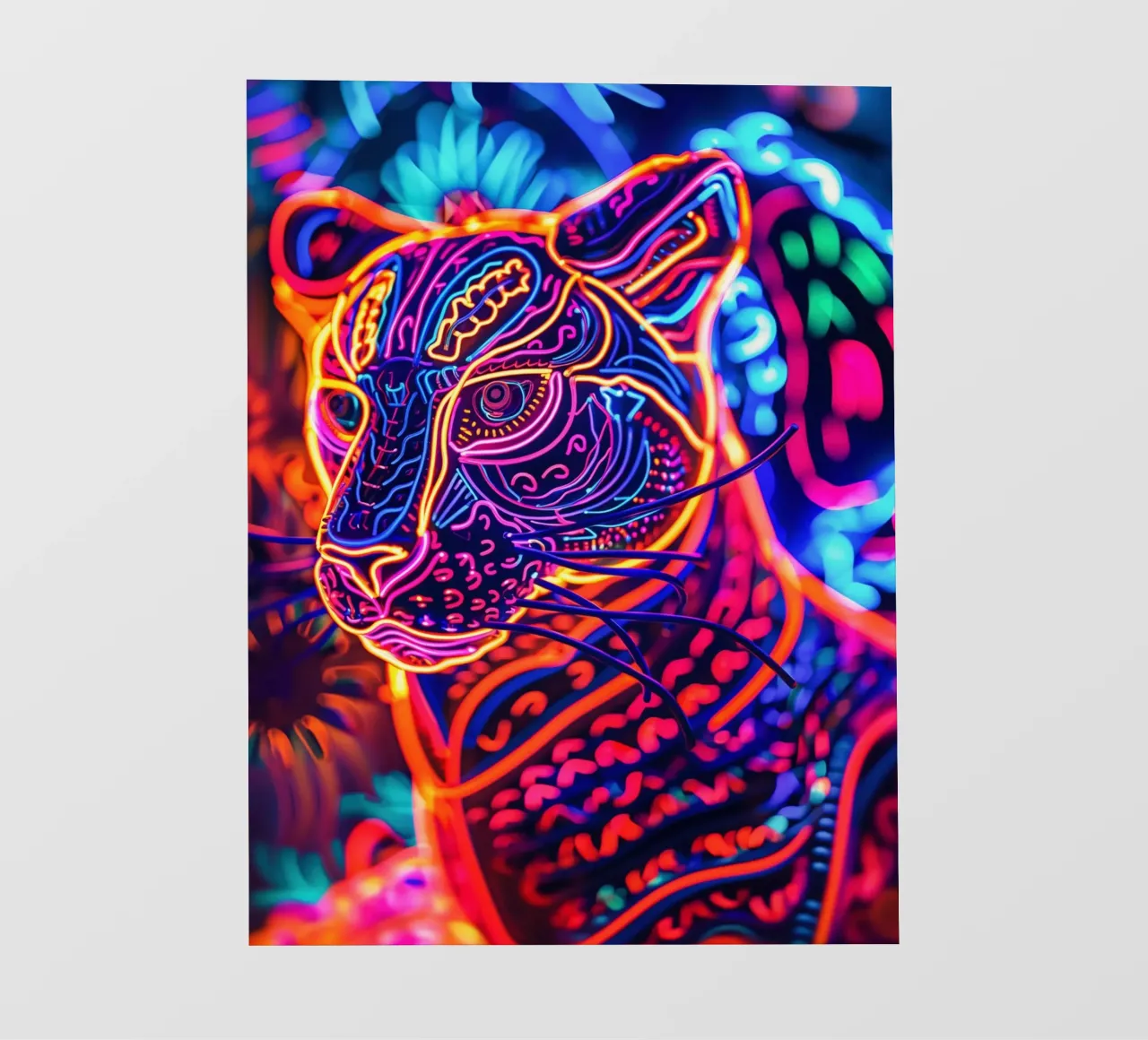 Animale Neon Art Tigre | Poster digitale a luce nera pellicola backlit da Autofocus