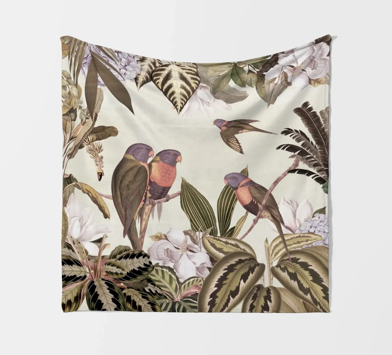 Nostalgico tropicale colorato pappagalli fauna selvatica giungla coperta in pile da Vintage World - Uta Naumann