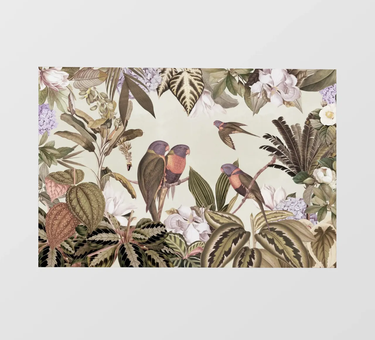 Nostalgico tropicale colorato pappagalli fauna selvatica giungla telo in pvc da Vintage World - Uta Naumann