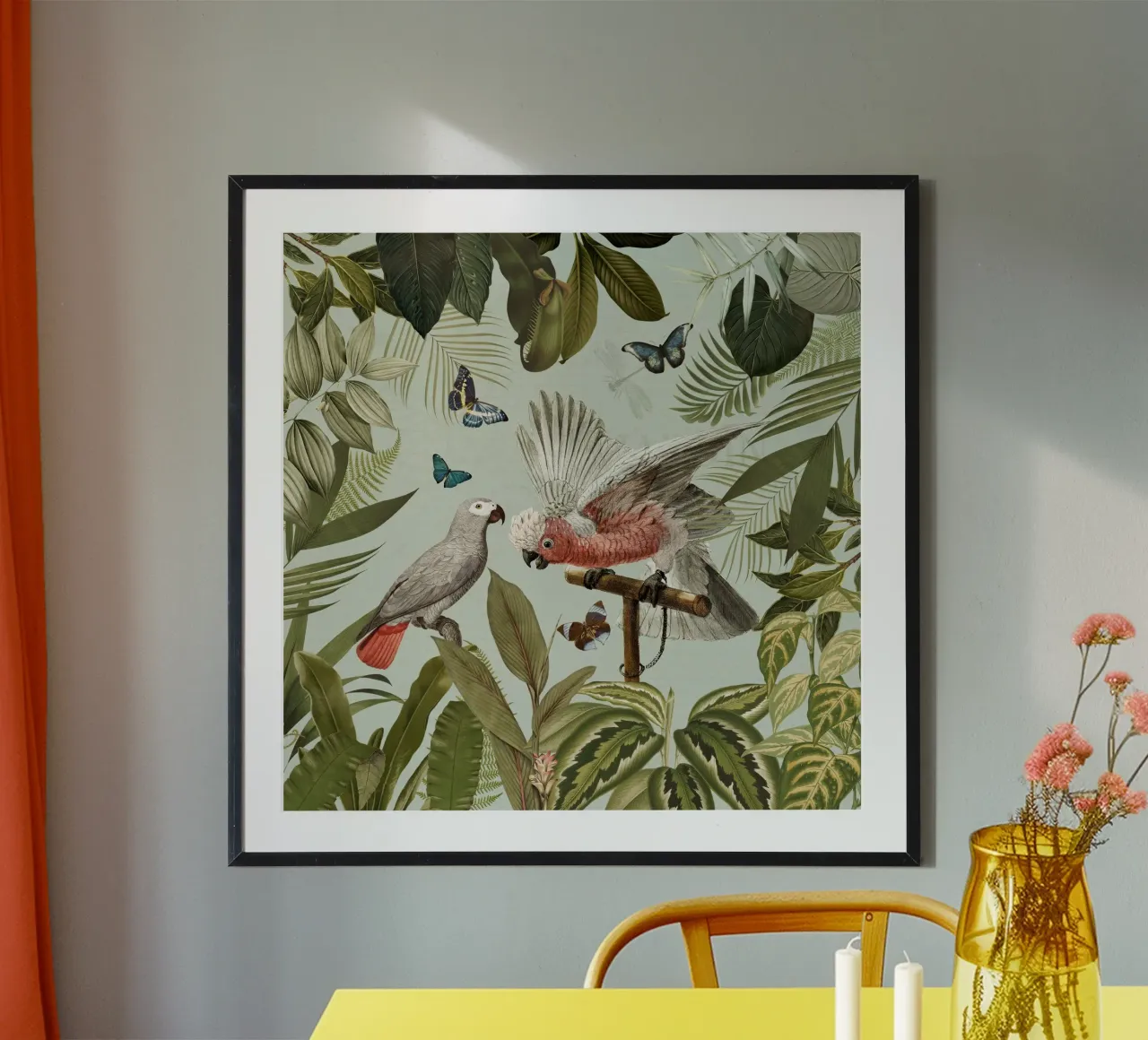 Nostálgicos loros tropicales luchan en un paisaje selvático hahnemühle de Vintage World - Uta Naumann