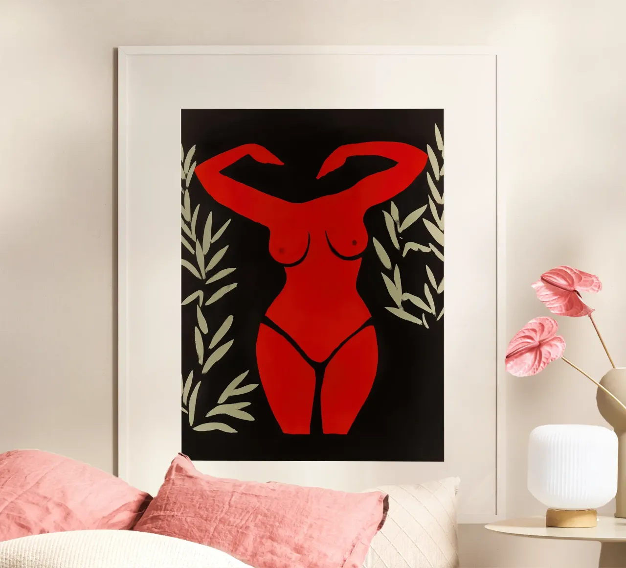 Donna Matisse rossa su nero poster con telaio in plastica da Autofocus