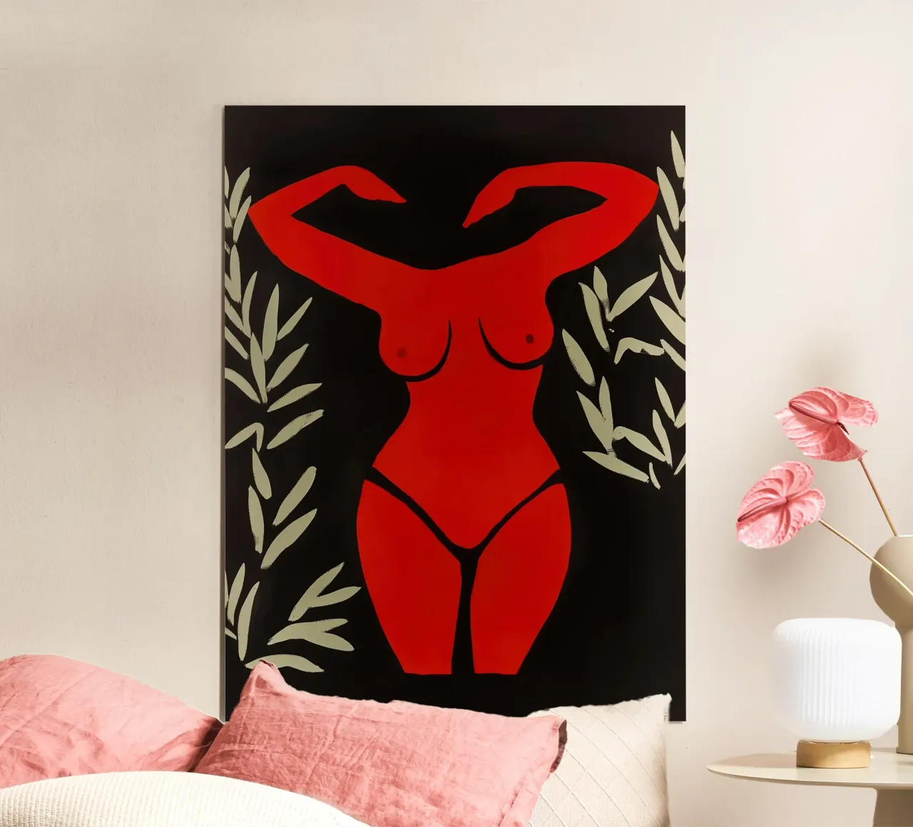Donna Matisse rossa su nero poster con telaio in plastica da Autofocus