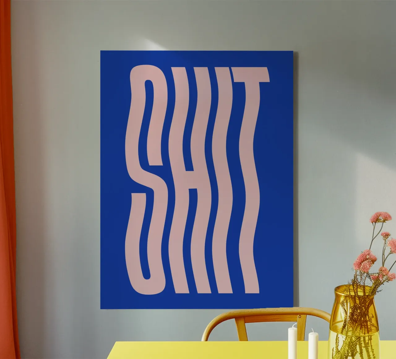 Shit welliger Text (Blauton) Leinwand mit Schattenfugenrahmen von Paigaam Studio