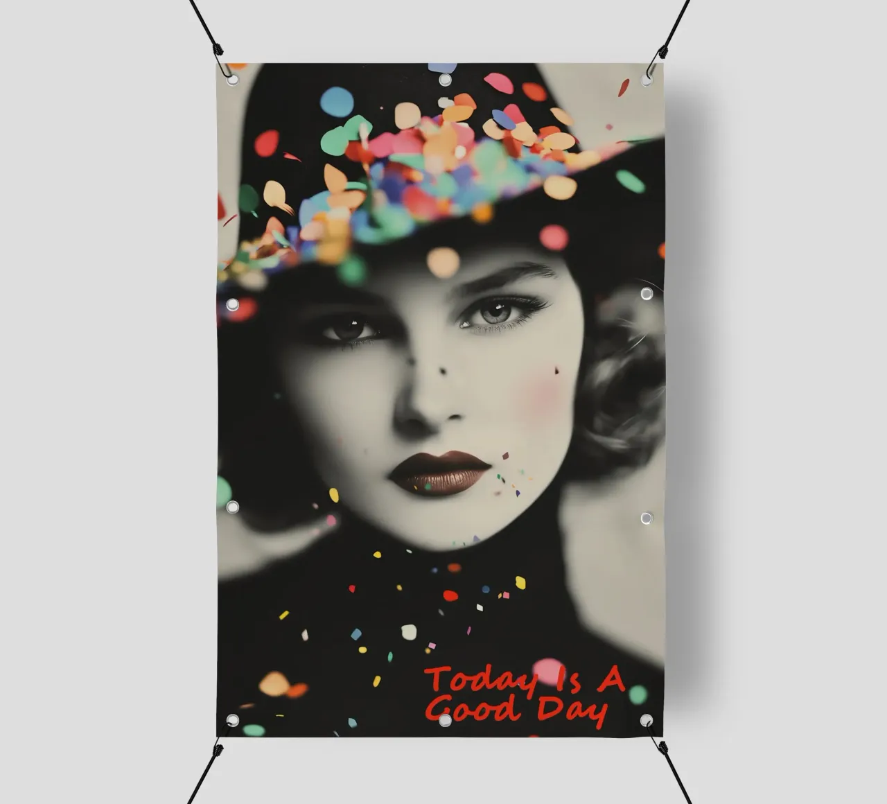 Today Is A Good Day | Ritratto vintage di una donna con coriandoli telo in pvc da Autofocus