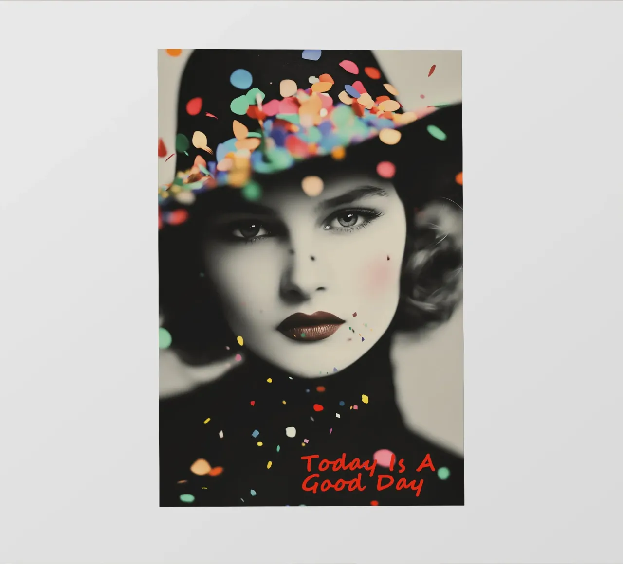 Today Is A Good Day | Ritratto vintage di una donna con coriandoli telo in pvc da Autofocus