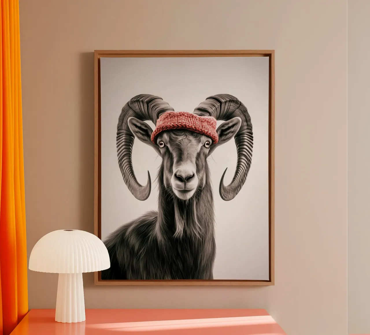 Nubian ibex with red headband | Drawing canvas with Floater frame by Autofocus