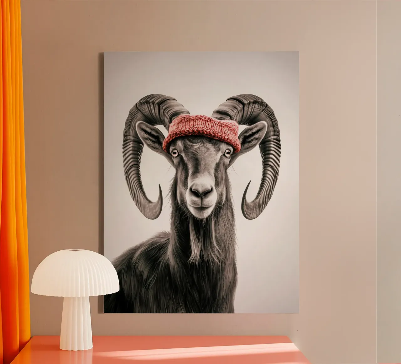 Nubian ibex with red headband | Drawing canvas with Floater frame by Autofocus