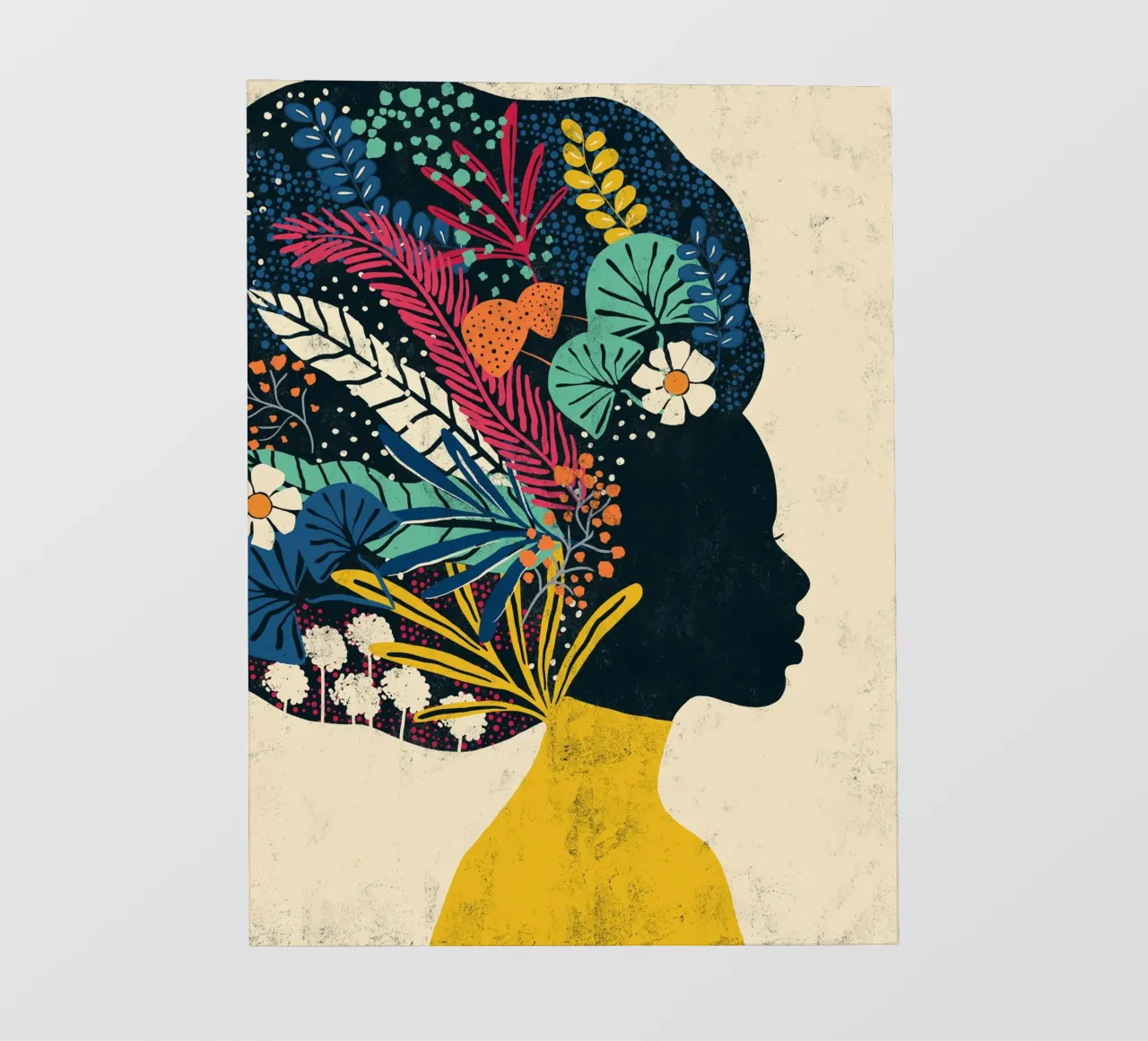 Cats & Dotz - Donna con fiori nei capelli afro telo in pvc da The Artcircle