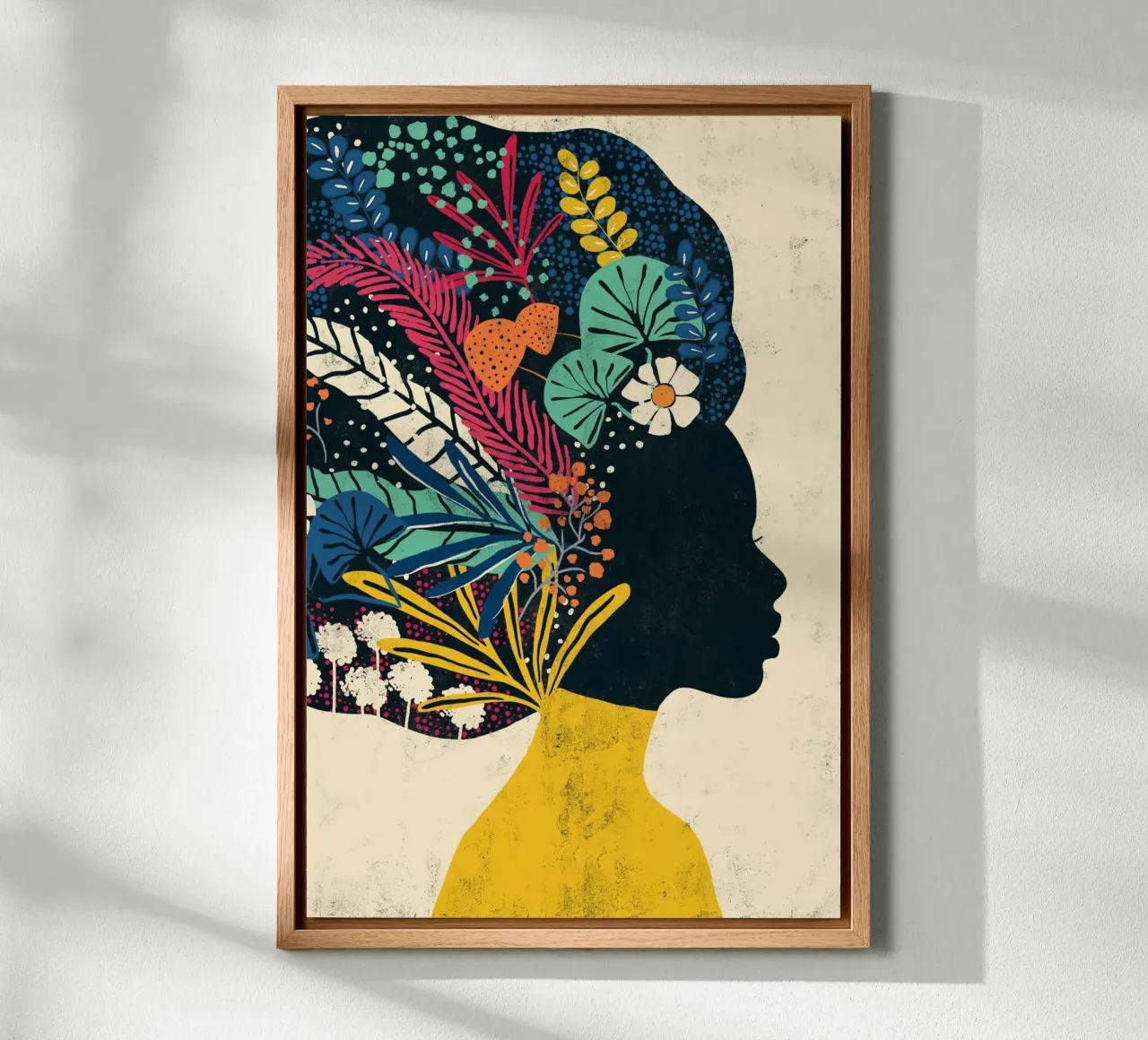Cats & Dotz - Donna con fiori nei capelli afro tela con Cornice a cassetta da The Artcircle