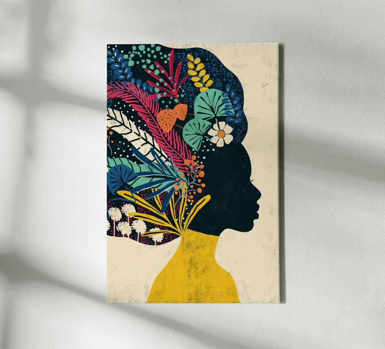 Cats & Dotz - Donna con fiori nei capelli afro tela con Cornice a cassetta da The Artcircle