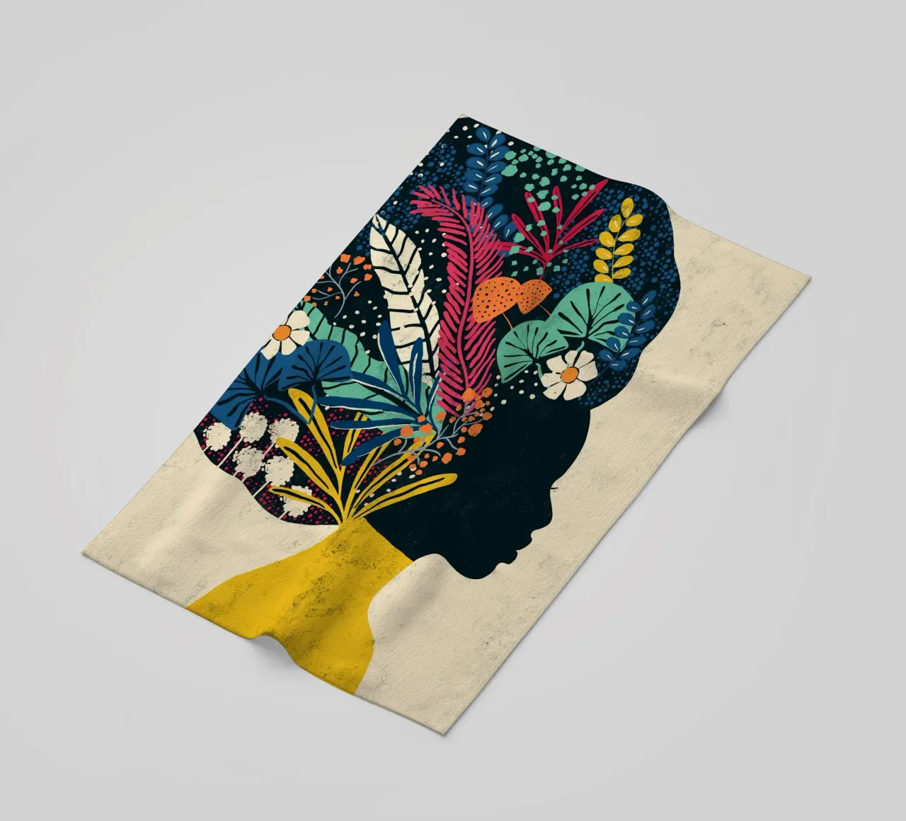 Cats & Dotz - Donna con fiori nei capelli afro telo mare da The Artcircle