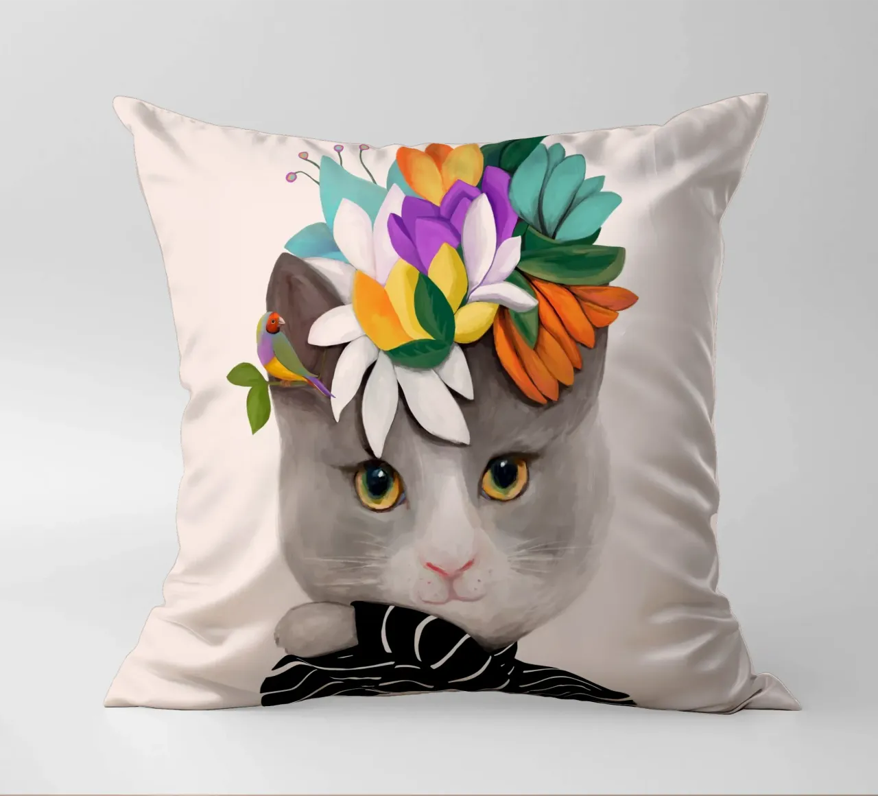 Gatti e puntini - Gatto con fiori cuscino da The Artcircle