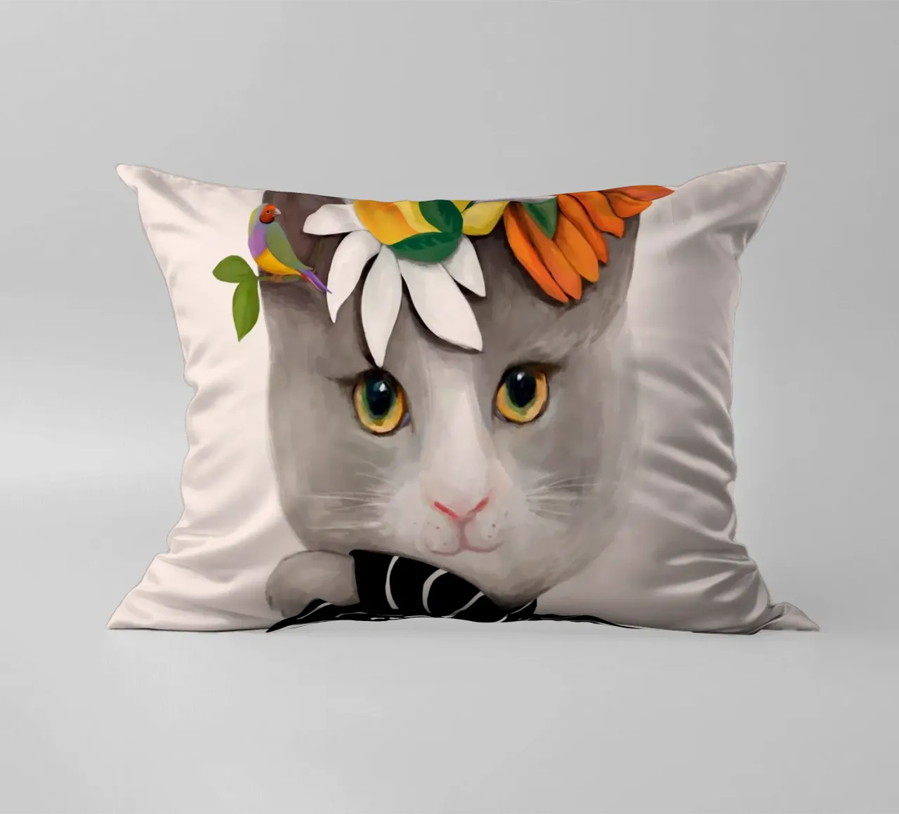Gatti e puntini - Gatto con fiori cuscino da The Artcircle