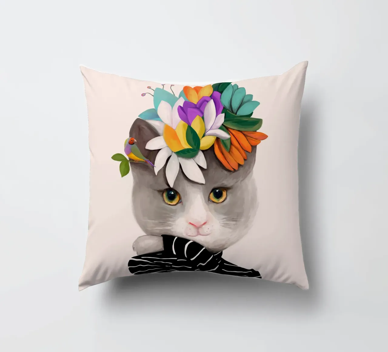 Gatti e puntini - Gatto con fiori cuscino da The Artcircle
