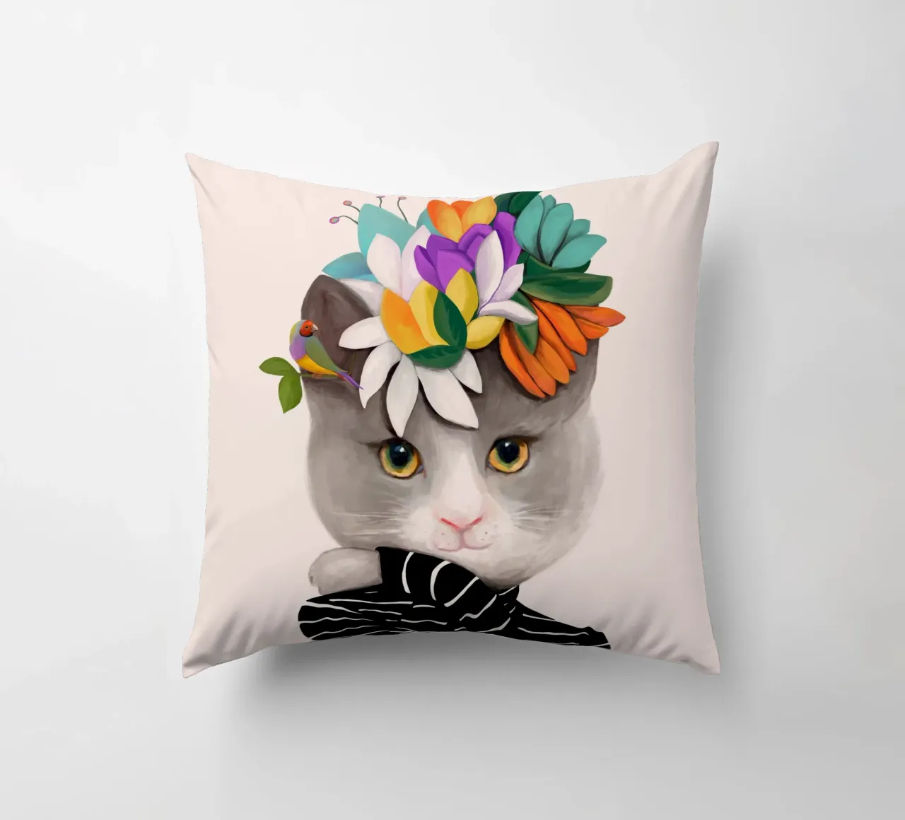 Gatti e puntini - Gatto con fiori cuscino da The Artcircle