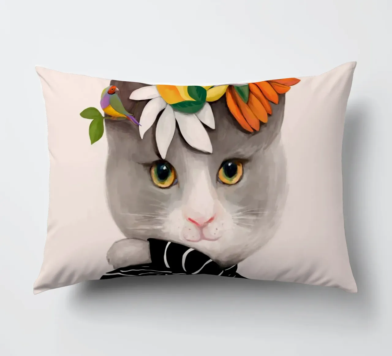 Gatti e puntini - Gatto con fiori cuscino da The Artcircle