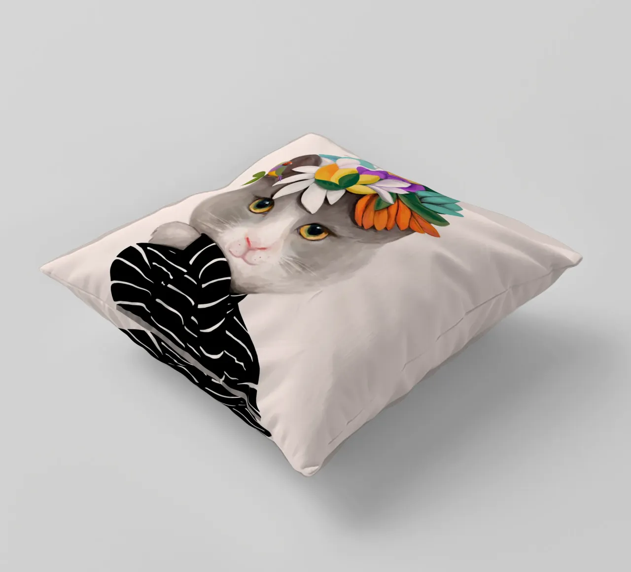 Gatti e puntini - Gatto con fiori cuscino da The Artcircle
