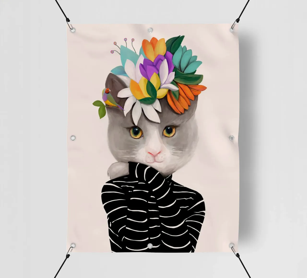 Gatti e puntini - Gatto con fiori telo in pvc da The Artcircle
