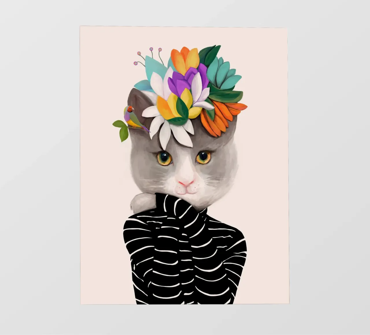 Gatti e puntini - Gatto con fiori telo in pvc da The Artcircle