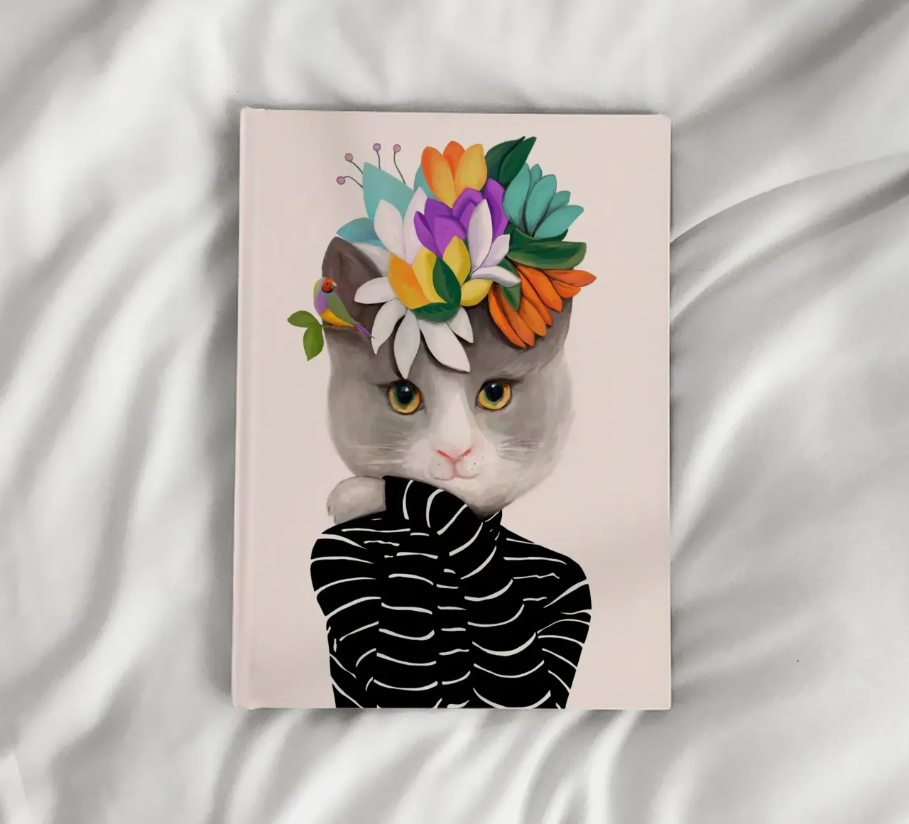 Cats & Dotz - Cat with Flowers notebook by The Artcircle