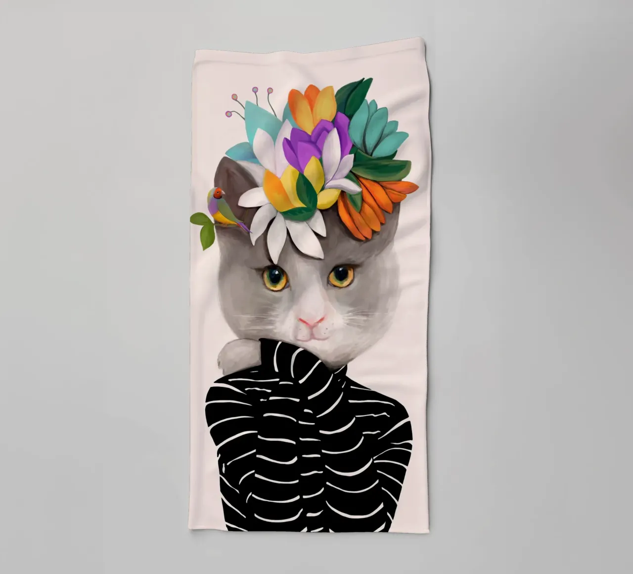 Gatti e puntini - Gatto con fiori asciugamano da bagno da The Artcircle