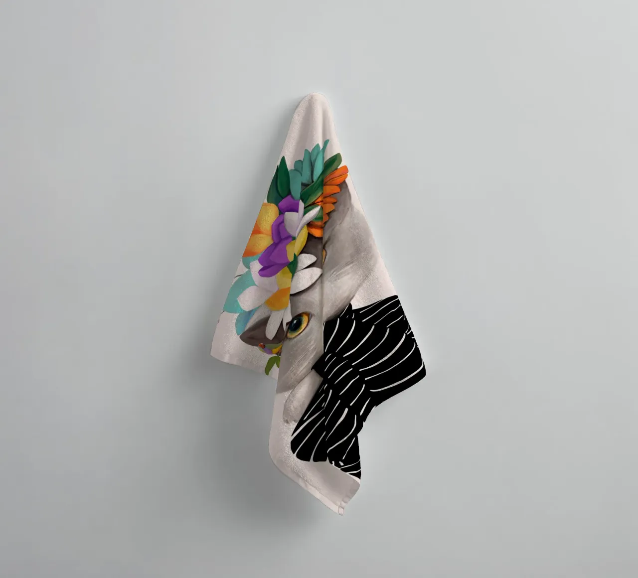 Gatti e puntini - Gatto con fiori asciugamano da bagno da The Artcircle