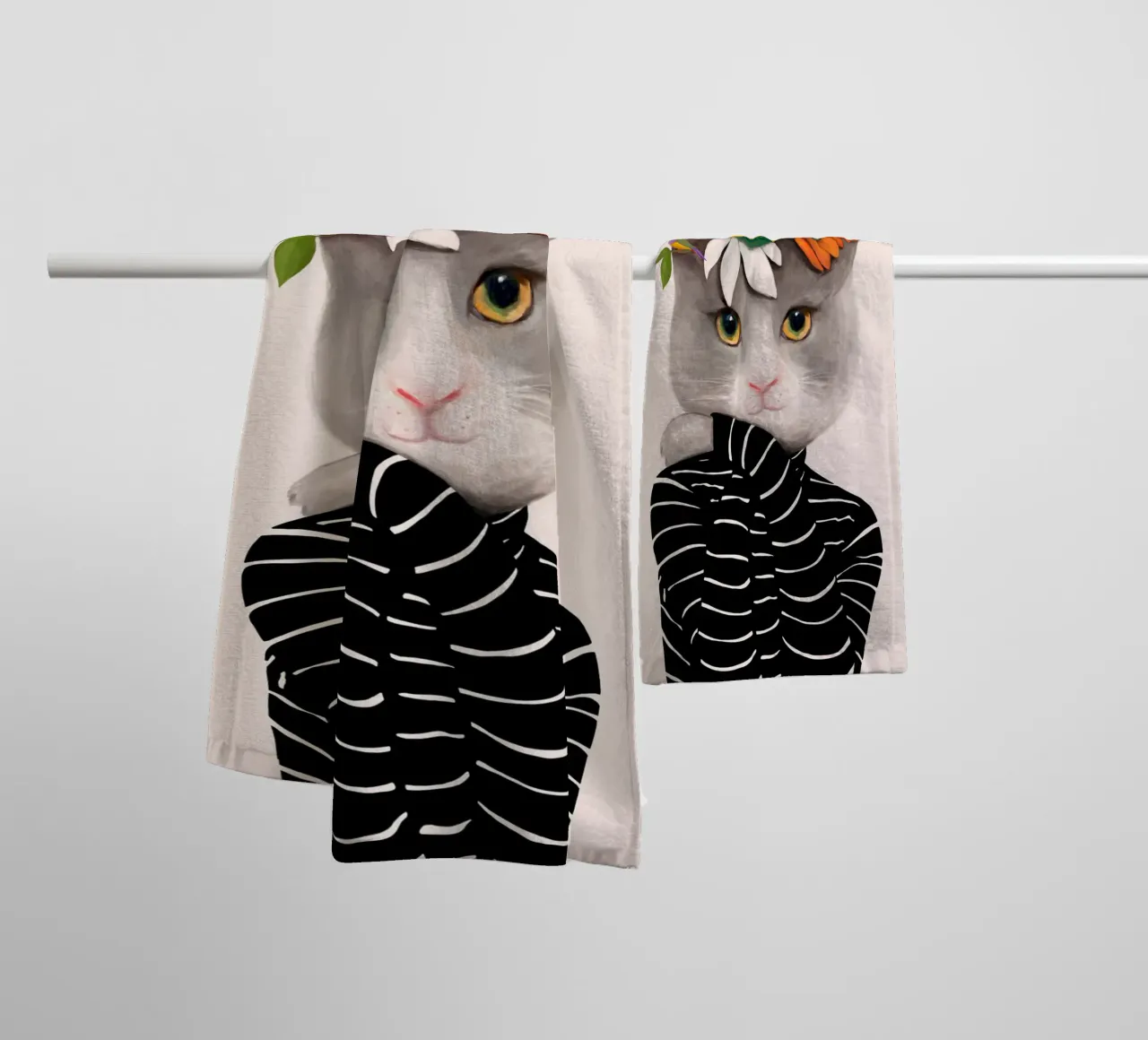 Gatti e puntini - Gatto con fiori asciugamano da bagno da The Artcircle