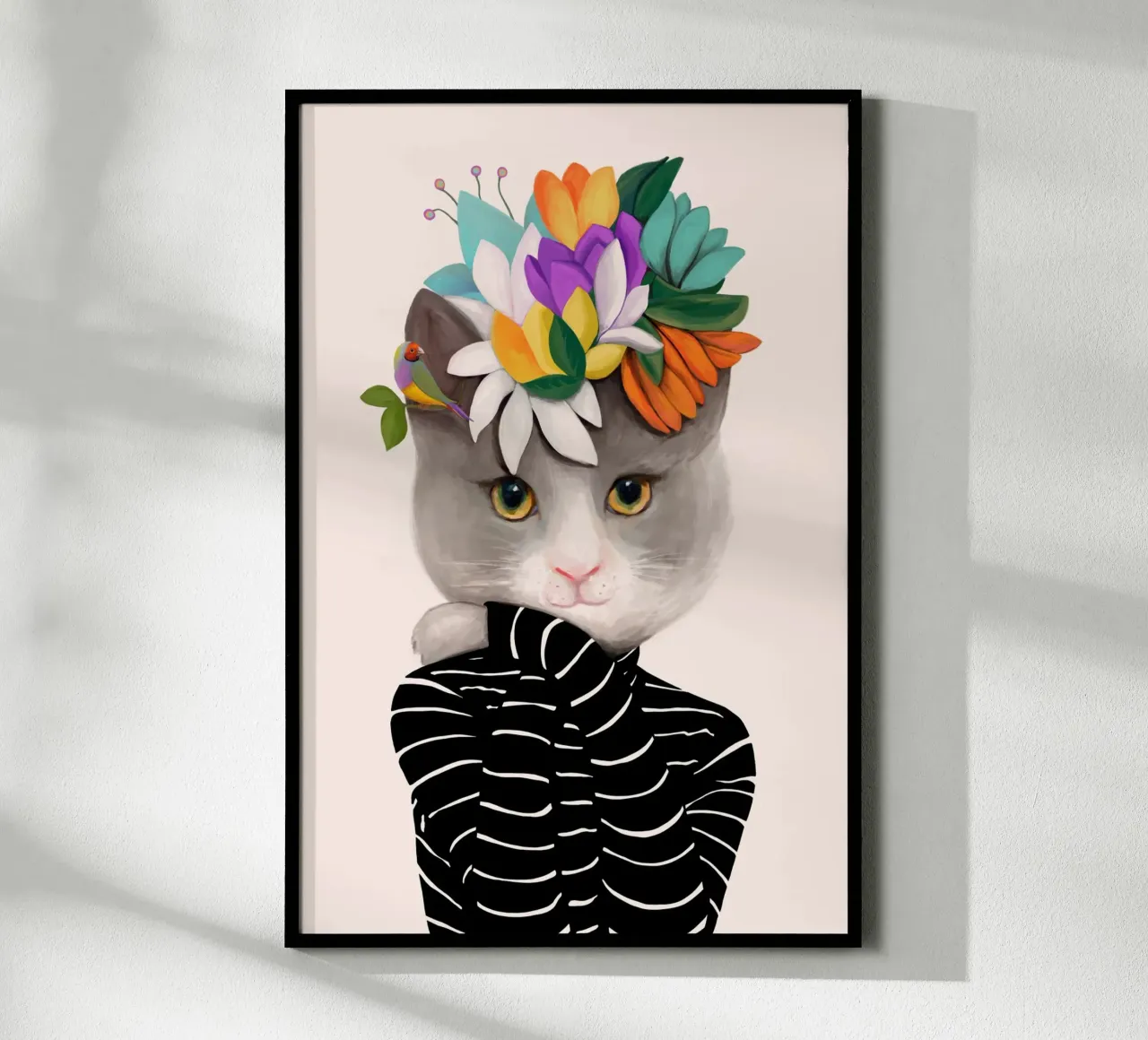 Gatti e puntini - Gatto con fiori carta hahnemühle da The Artcircle