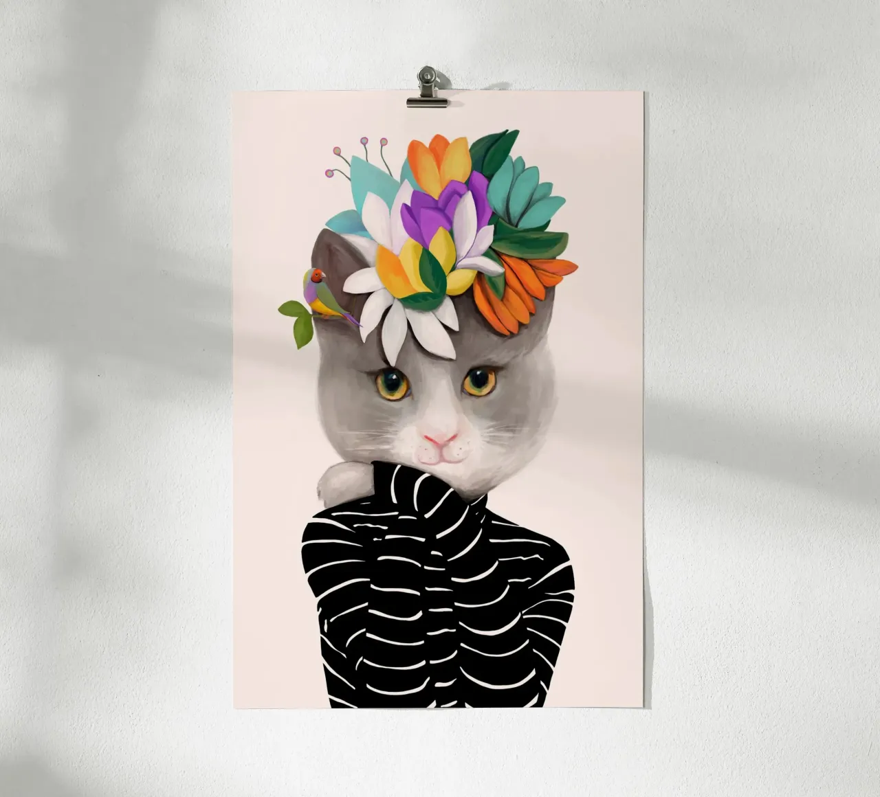 Gatti e puntini - Gatto con fiori carta hahnemühle da The Artcircle