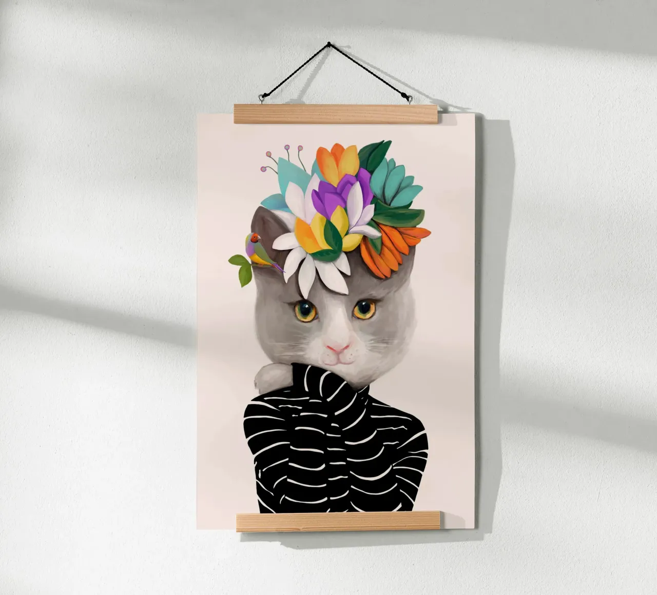 Gatti e puntini - Gatto con fiori carta hahnemühle da The Artcircle