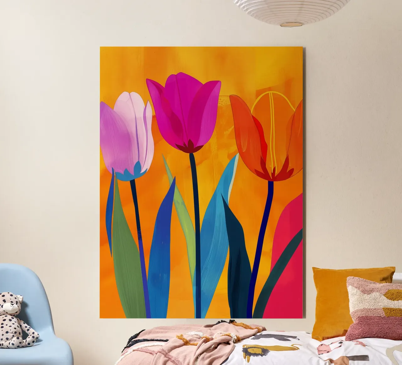 Tulipani colorati | Natura morta inondata di sole alluminio dibond da Autofocus