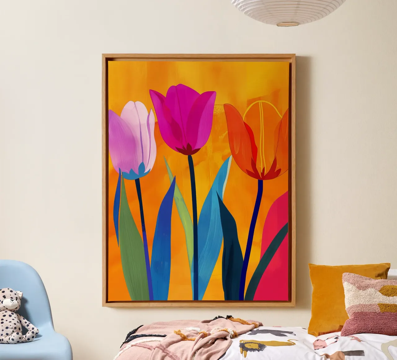Tulipani colorati | Natura morta inondata di sole tela con Cornice a cassetta da Autofocus