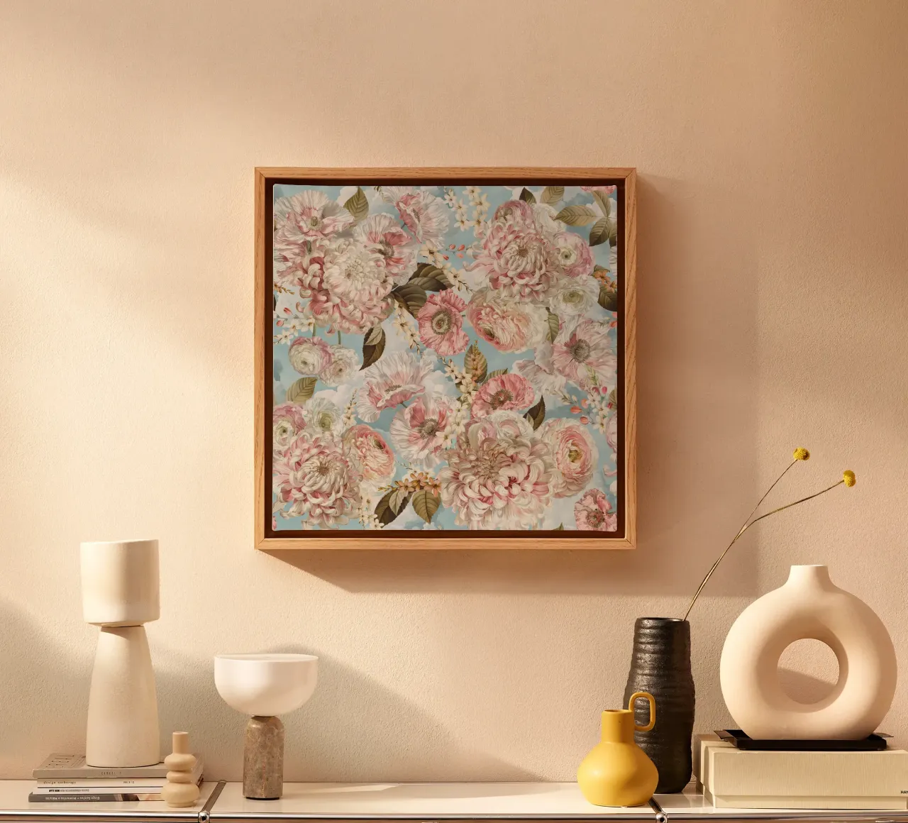 Vintage weelderige pioenen lentebloementuin canvas met Baklijst van Flower Garden - Uta Naumann